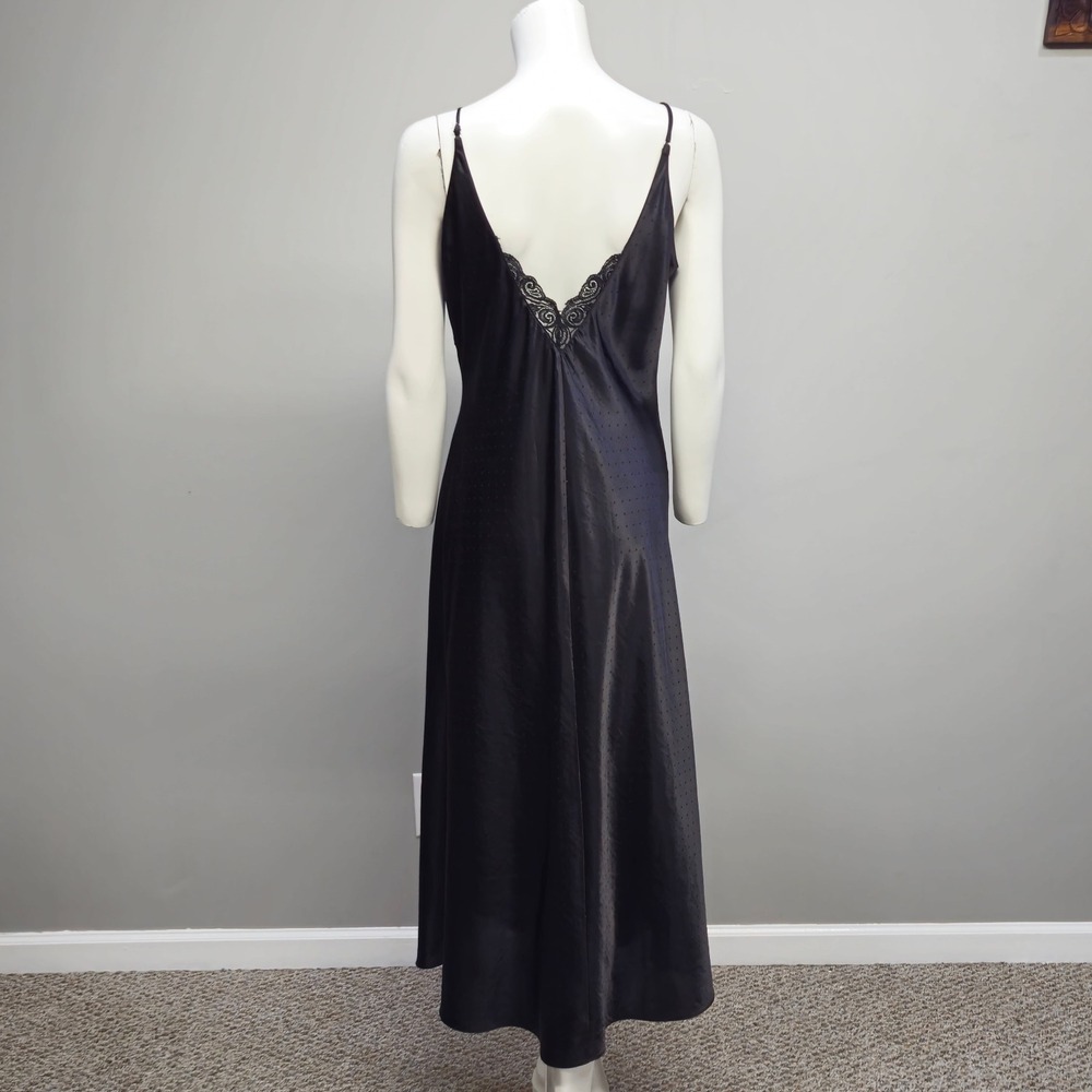 Vintage Linea Donatella Maxi Nightgown Medium Black Babydoll Satin Lace Romantic - Picture 3 of 9